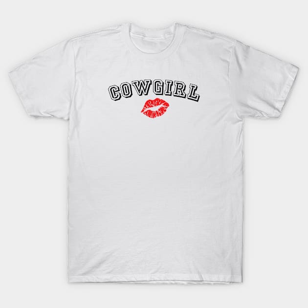 Cowgirl text with big red kiss lips - Funny T-Shirt by 1Y_Design